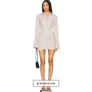 Chic Beige Long Sleeve Collared Belina Dress